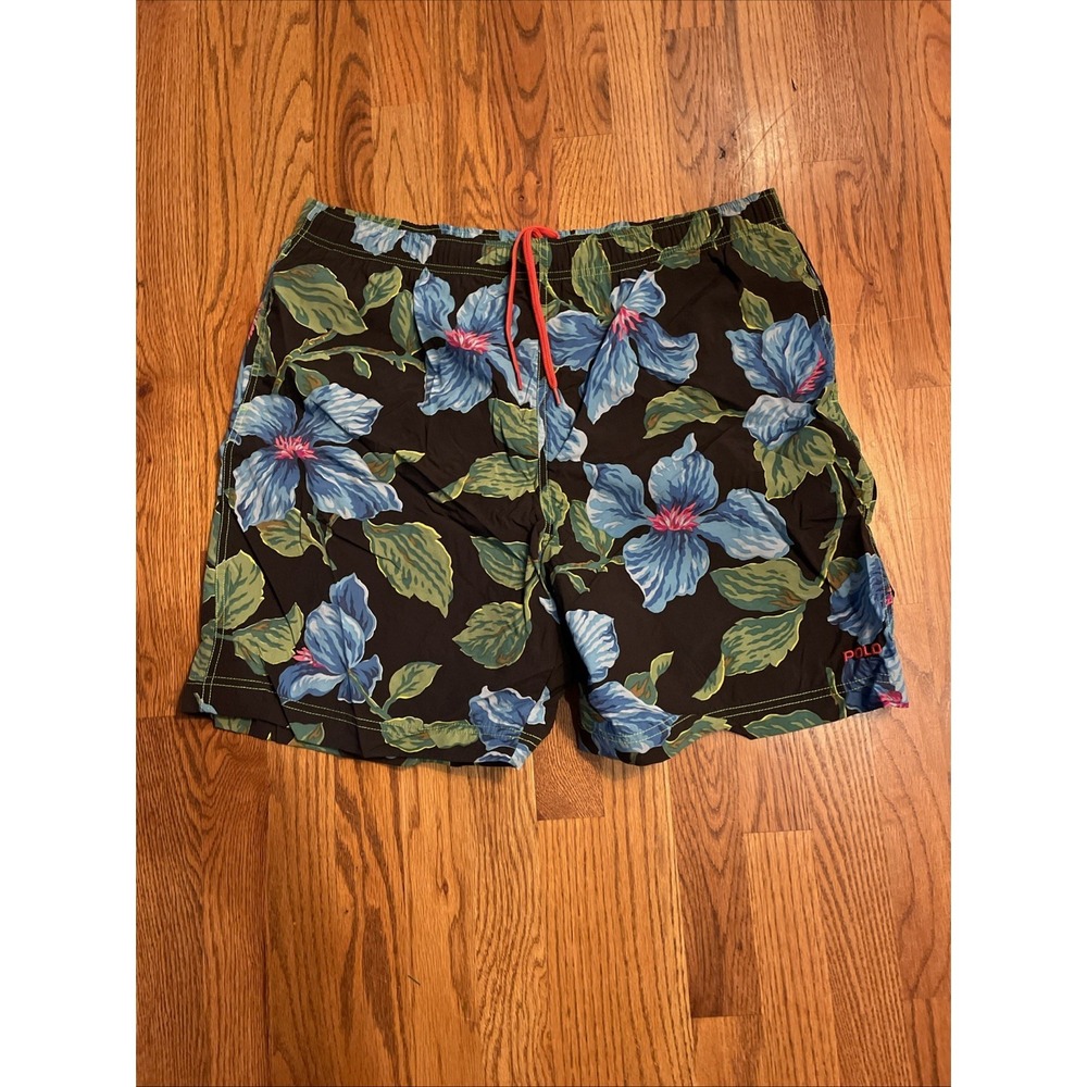 Polo Sport Ralph Lauren Men's Swim Trunks Black Floral Pattern Size Large Beach